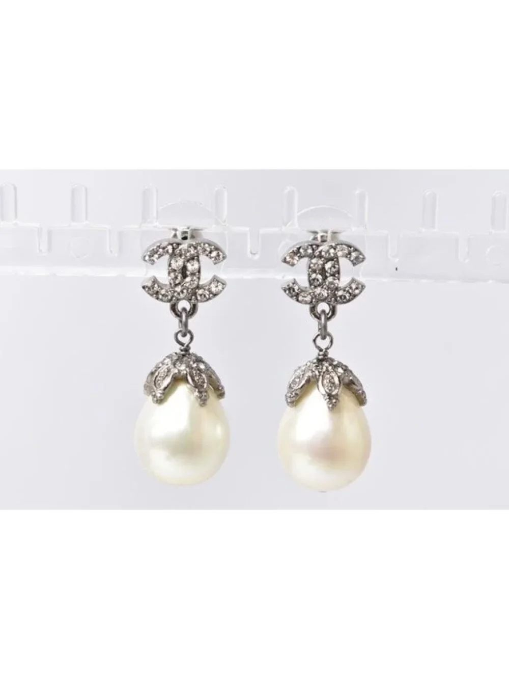 Chanel Pearl Motif Coco Rhinestone Silver